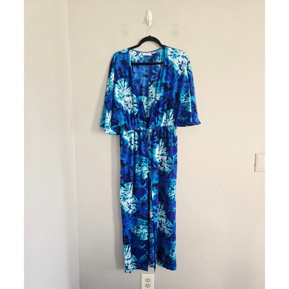 Belle Beach By Kim Gravel Blue Tie Dye Maxi Swim Cover Up M/L - Picture 1 of 4